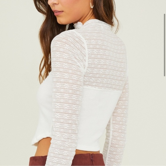 Altar’d State White Lace‎ & Stretch Knit Mock Neck Top NWT Sz Large - Picture 4 of 14